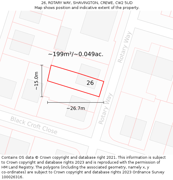 26, ROTARY WAY, SHAVINGTON, CREWE, CW2 5UD: Plot and title map