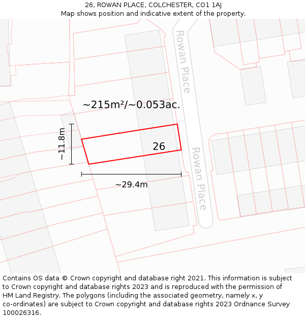 26, ROWAN PLACE, COLCHESTER, CO1 1AJ: Plot and title map