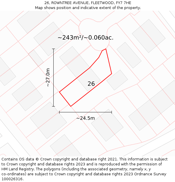 26, ROWNTREE AVENUE, FLEETWOOD, FY7 7HE: Plot and title map