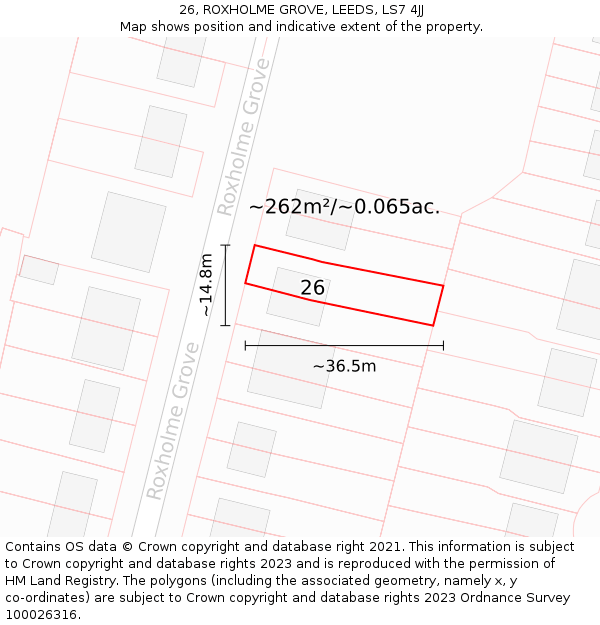 26, ROXHOLME GROVE, LEEDS, LS7 4JJ: Plot and title map