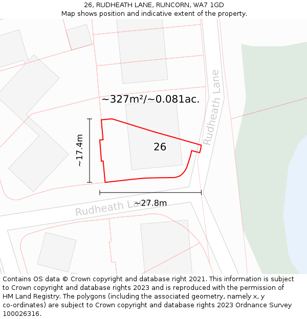 26, RUDHEATH LANE, RUNCORN, WA7 1GD: Plot and title map