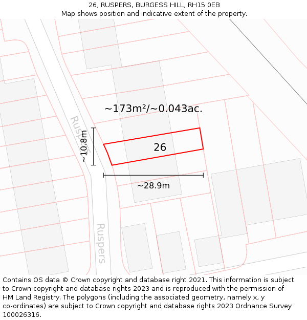 26, RUSPERS, BURGESS HILL, RH15 0EB: Plot and title map