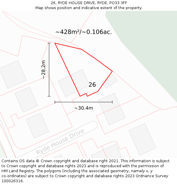 26, RYDE HOUSE DRIVE, RYDE, PO33 3FF: Plot and title map