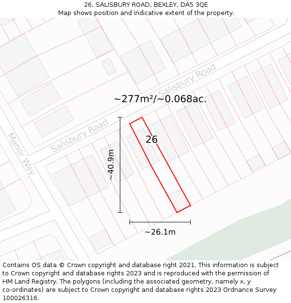 26, SALISBURY ROAD, BEXLEY, DA5 3QE: Plot and title map