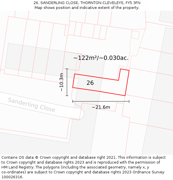 26, SANDERLING CLOSE, THORNTON-CLEVELEYS, FY5 3FN: Plot and title map