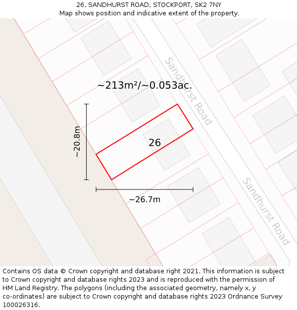 26, SANDHURST ROAD, STOCKPORT, SK2 7NY: Plot and title map