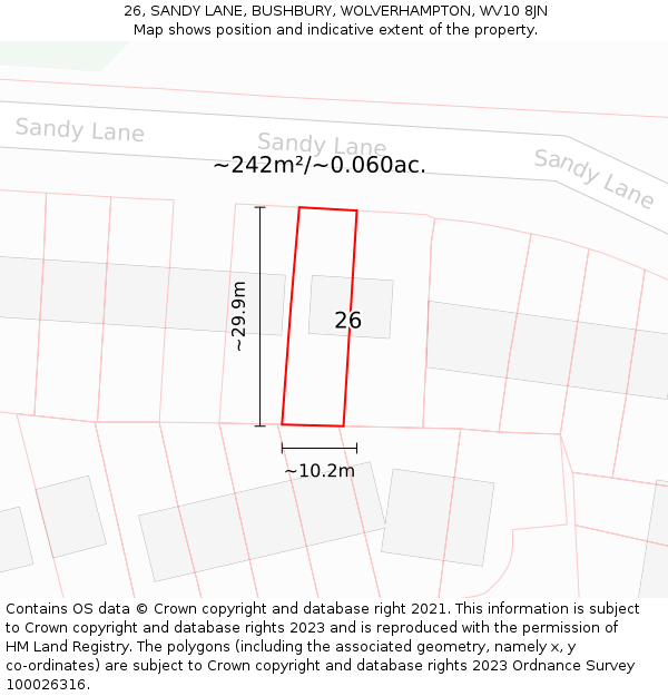 26, SANDY LANE, BUSHBURY, WOLVERHAMPTON, WV10 8JN: Plot and title map