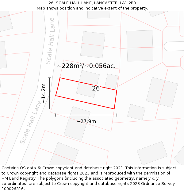 26, SCALE HALL LANE, LANCASTER, LA1 2RR: Plot and title map