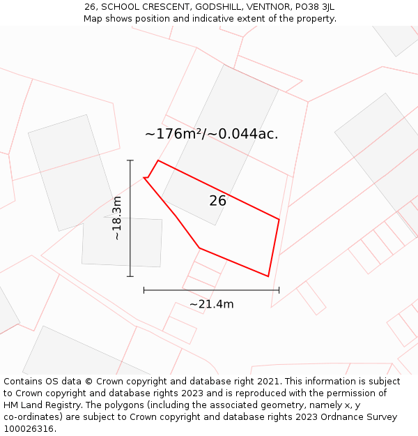 26, SCHOOL CRESCENT, GODSHILL, VENTNOR, PO38 3JL: Plot and title map