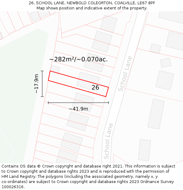 26, SCHOOL LANE, NEWBOLD COLEORTON, COALVILLE, LE67 8PF: Plot and title map