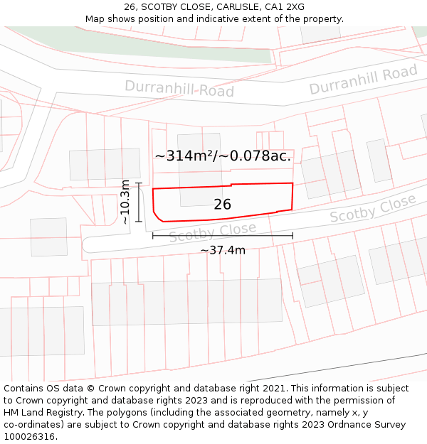 26, SCOTBY CLOSE, CARLISLE, CA1 2XG: Plot and title map