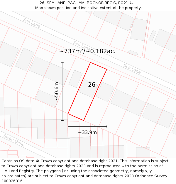 26, SEA LANE, PAGHAM, BOGNOR REGIS, PO21 4UL: Plot and title map