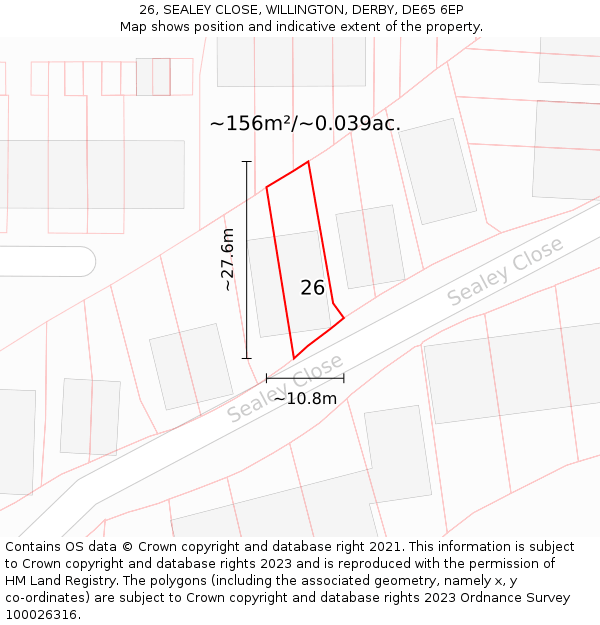 26, SEALEY CLOSE, WILLINGTON, DERBY, DE65 6EP: Plot and title map