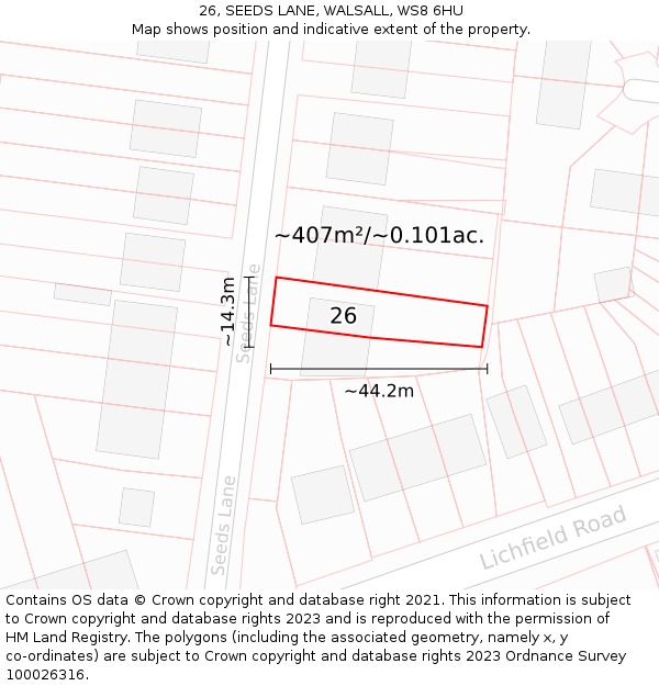 26, SEEDS LANE, WALSALL, WS8 6HU: Plot and title map