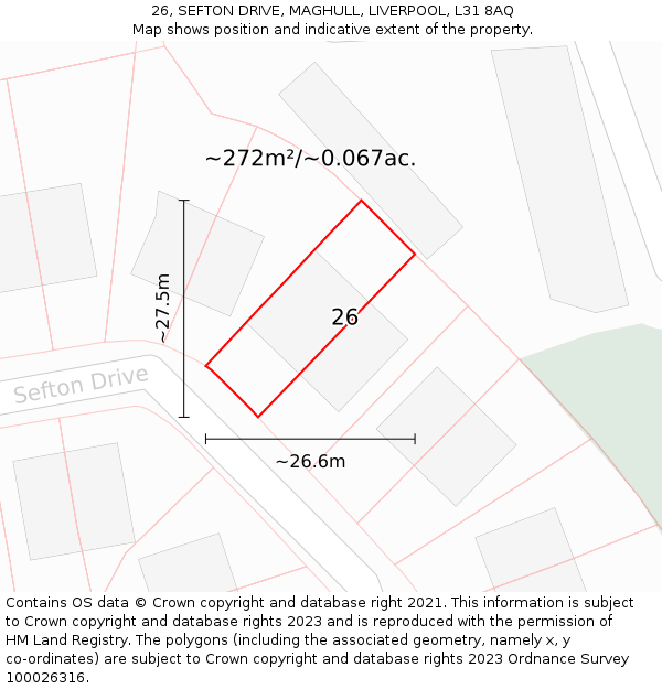 26, SEFTON DRIVE, MAGHULL, LIVERPOOL, L31 8AQ: Plot and title map