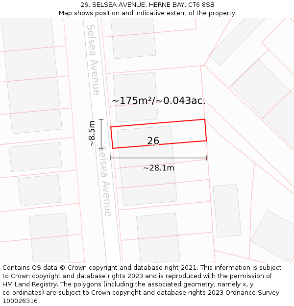 26, SELSEA AVENUE, HERNE BAY, CT6 8SB: Plot and title map