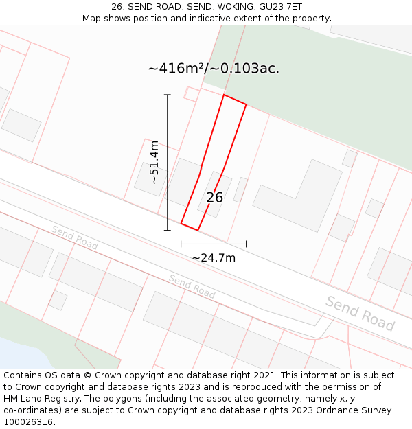 26, SEND ROAD, SEND, WOKING, GU23 7ET: Plot and title map