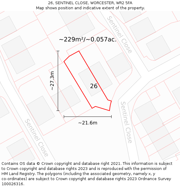 26, SENTINEL CLOSE, WORCESTER, WR2 5FA: Plot and title map