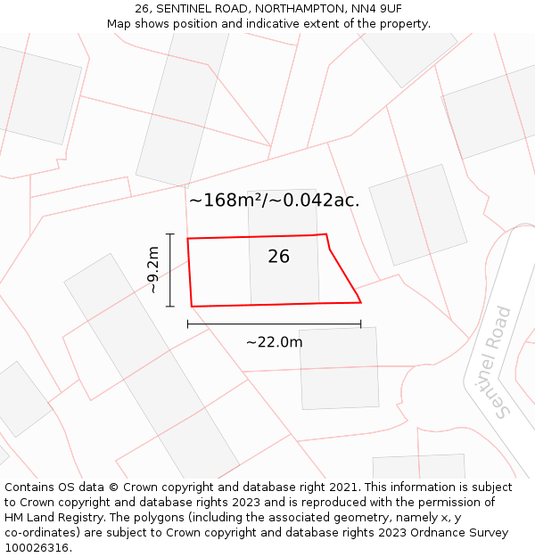 26, SENTINEL ROAD, NORTHAMPTON, NN4 9UF: Plot and title map