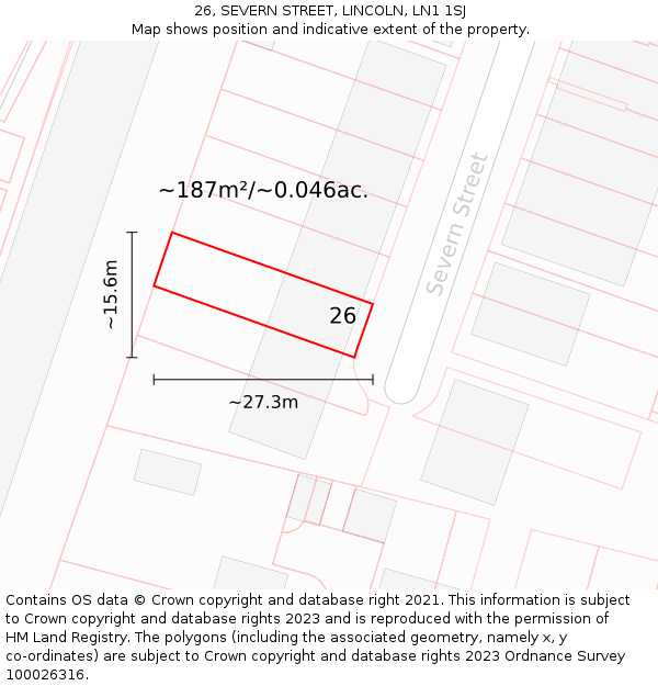 26, SEVERN STREET, LINCOLN, LN1 1SJ: Plot and title map