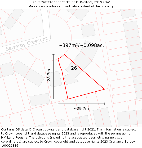 26, SEWERBY CRESCENT, BRIDLINGTON, YO16 7DW: Plot and title map