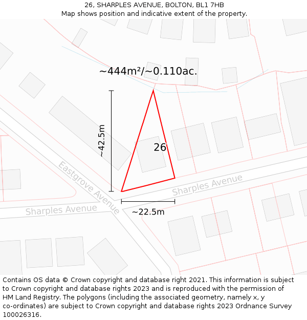 26, SHARPLES AVENUE, BOLTON, BL1 7HB: Plot and title map