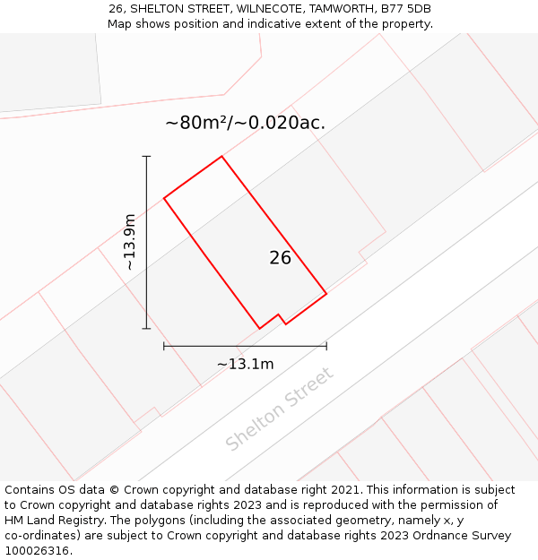 26, SHELTON STREET, WILNECOTE, TAMWORTH, B77 5DB: Plot and title map