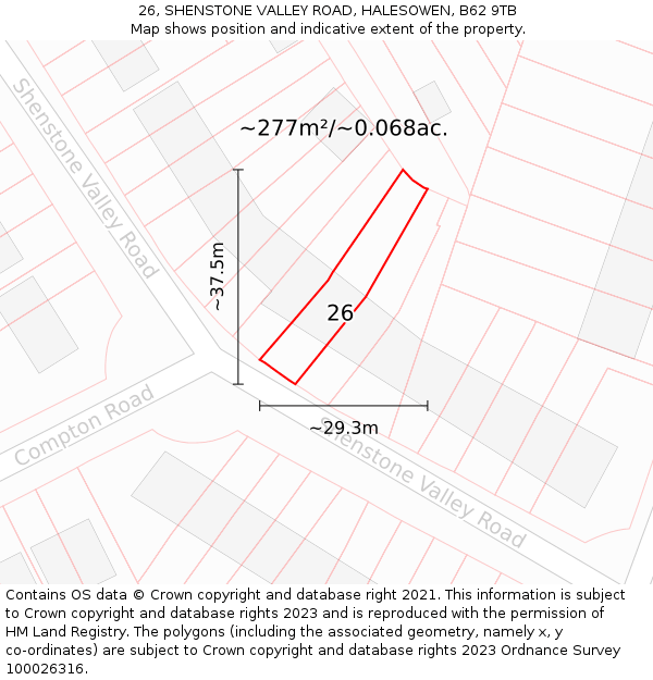 26, SHENSTONE VALLEY ROAD, HALESOWEN, B62 9TB: Plot and title map