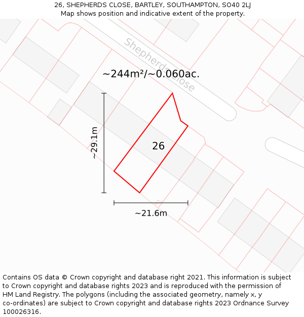 26, SHEPHERDS CLOSE, BARTLEY, SOUTHAMPTON, SO40 2LJ: Plot and title map