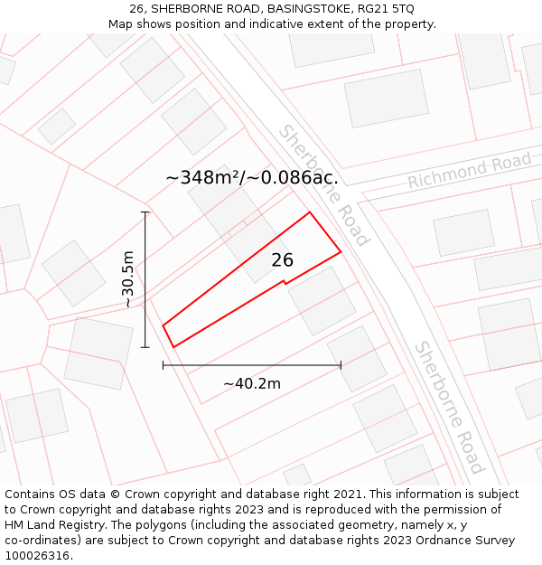 26, SHERBORNE ROAD, BASINGSTOKE, RG21 5TQ: Plot and title map