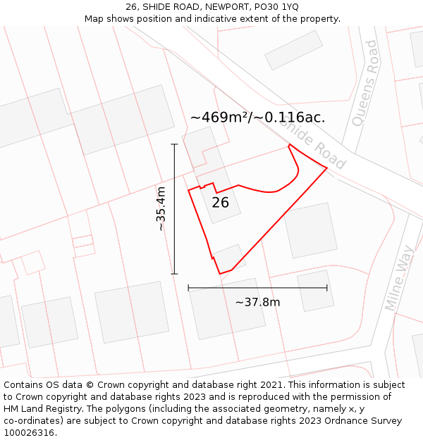 26, SHIDE ROAD, NEWPORT, PO30 1YQ: Plot and title map