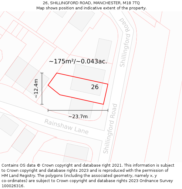 26, SHILLINGFORD ROAD, MANCHESTER, M18 7TQ: Plot and title map