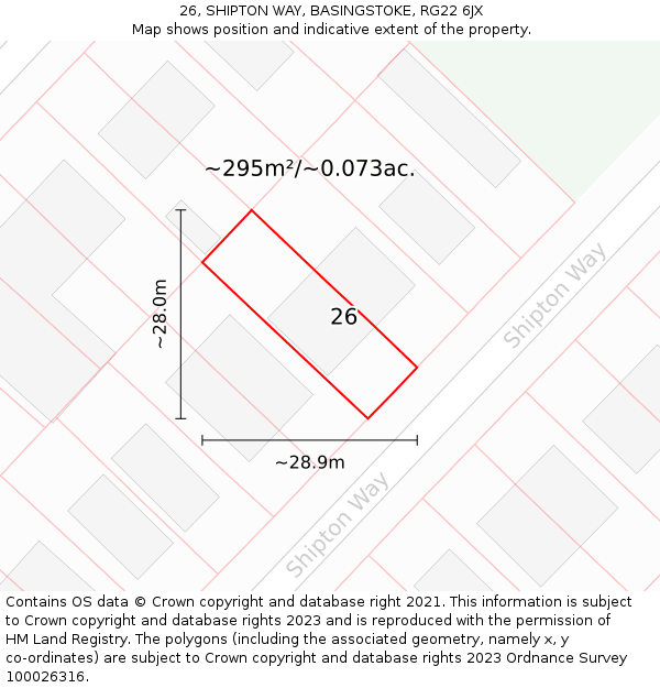 26, SHIPTON WAY, BASINGSTOKE, RG22 6JX: Plot and title map