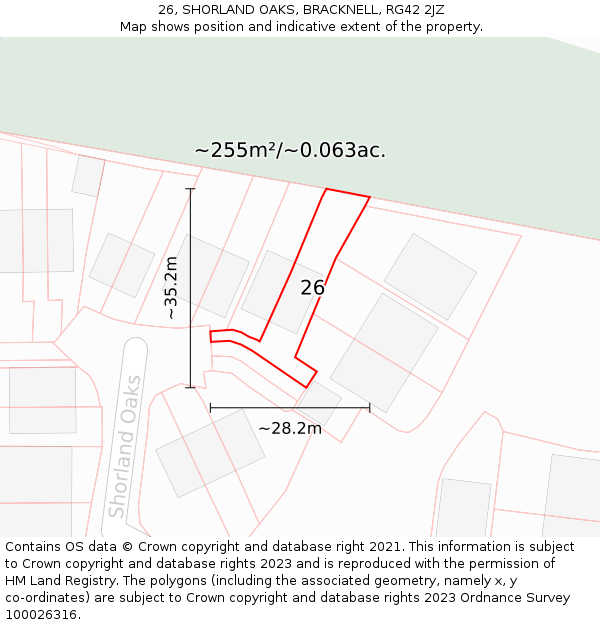 26, SHORLAND OAKS, BRACKNELL, RG42 2JZ: Plot and title map