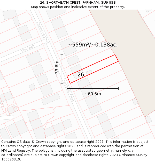 26, SHORTHEATH CREST, FARNHAM, GU9 8SB: Plot and title map