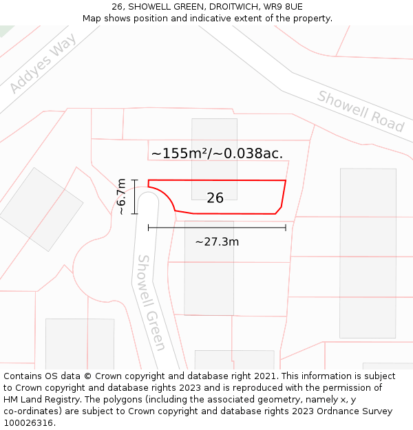 26, SHOWELL GREEN, DROITWICH, WR9 8UE: Plot and title map