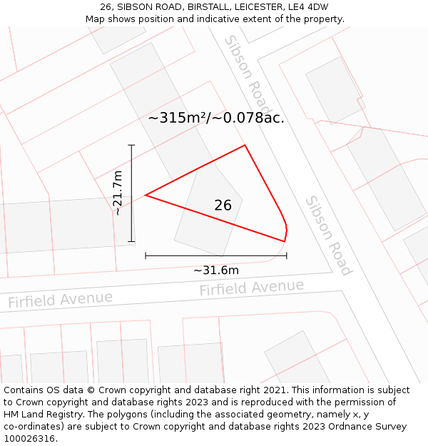 26, SIBSON ROAD, BIRSTALL, LEICESTER, LE4 4DW: Plot and title map