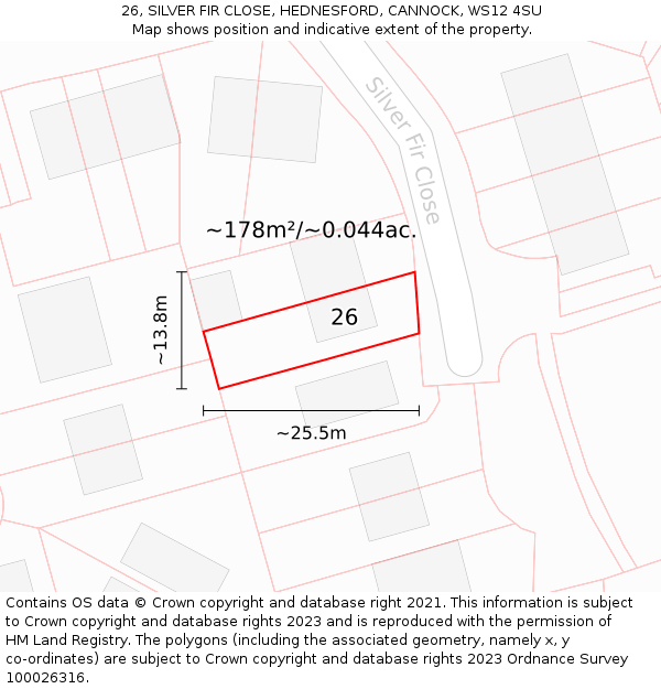 26, SILVER FIR CLOSE, HEDNESFORD, CANNOCK, WS12 4SU: Plot and title map