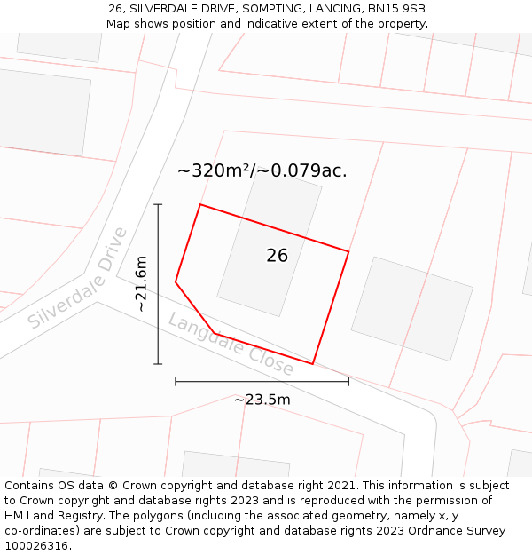 26, SILVERDALE DRIVE, SOMPTING, LANCING, BN15 9SB: Plot and title map