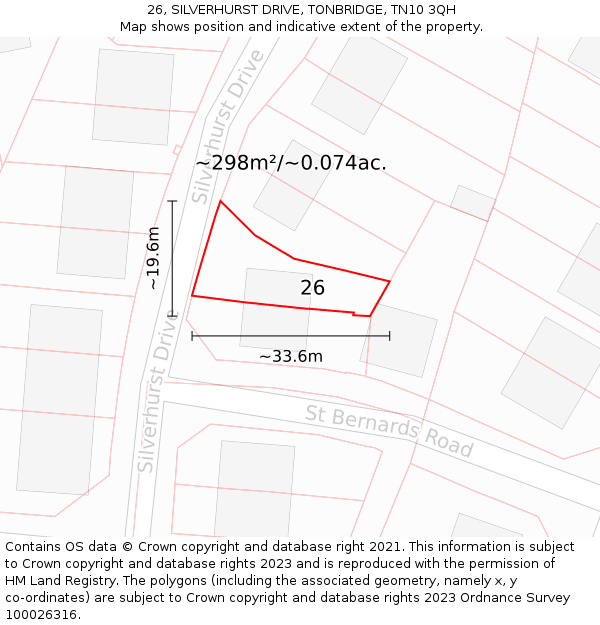 26, SILVERHURST DRIVE, TONBRIDGE, TN10 3QH: Plot and title map