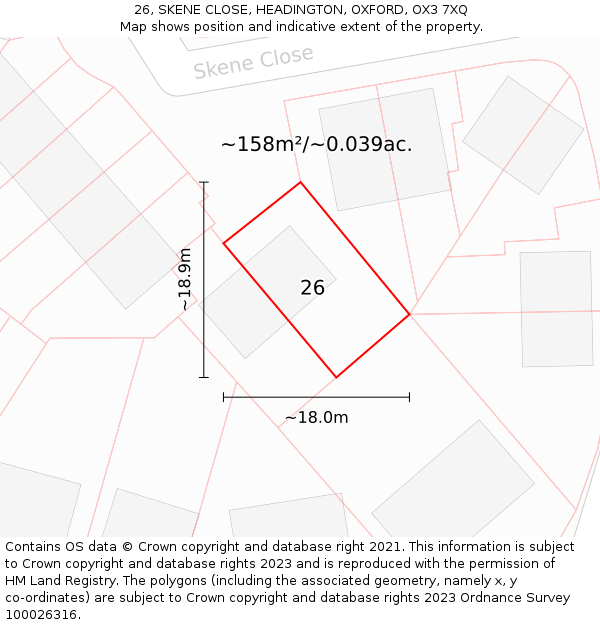 26, SKENE CLOSE, HEADINGTON, OXFORD, OX3 7XQ: Plot and title map