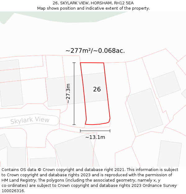 26, SKYLARK VIEW, HORSHAM, RH12 5EA: Plot and title map
