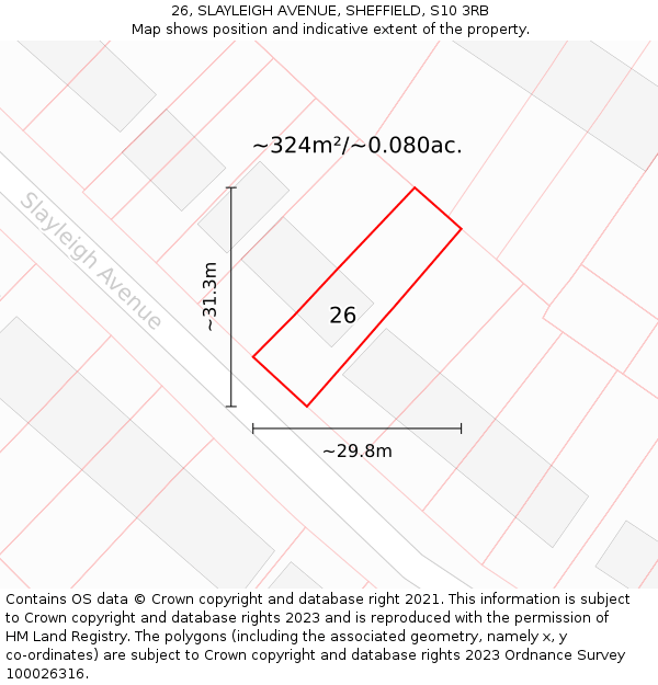 26, SLAYLEIGH AVENUE, SHEFFIELD, S10 3RB: Plot and title map