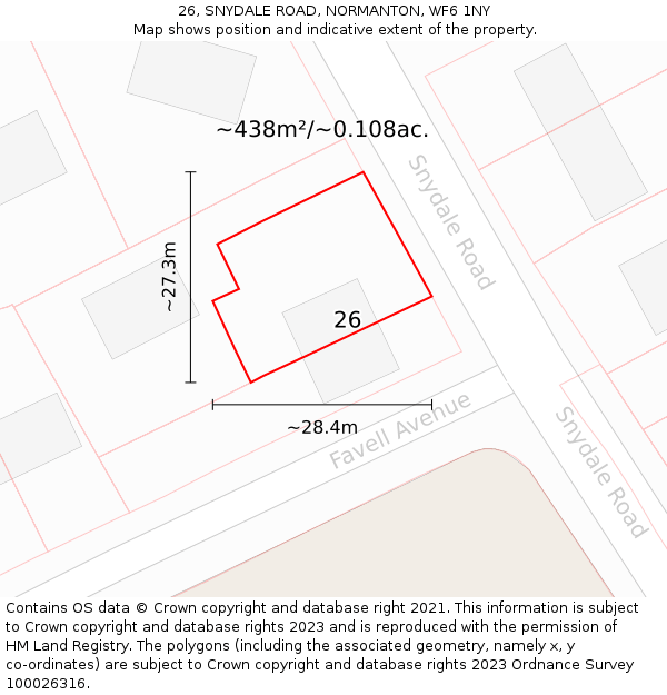 26, SNYDALE ROAD, NORMANTON, WF6 1NY: Plot and title map