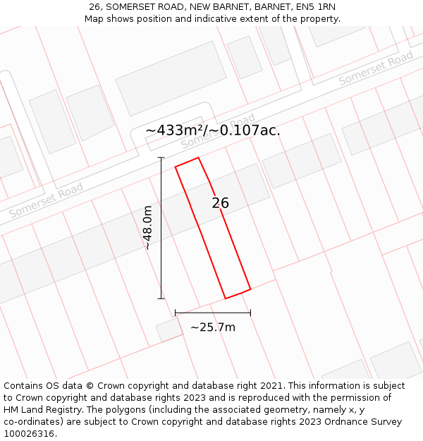 26, SOMERSET ROAD, NEW BARNET, BARNET, EN5 1RN: Plot and title map