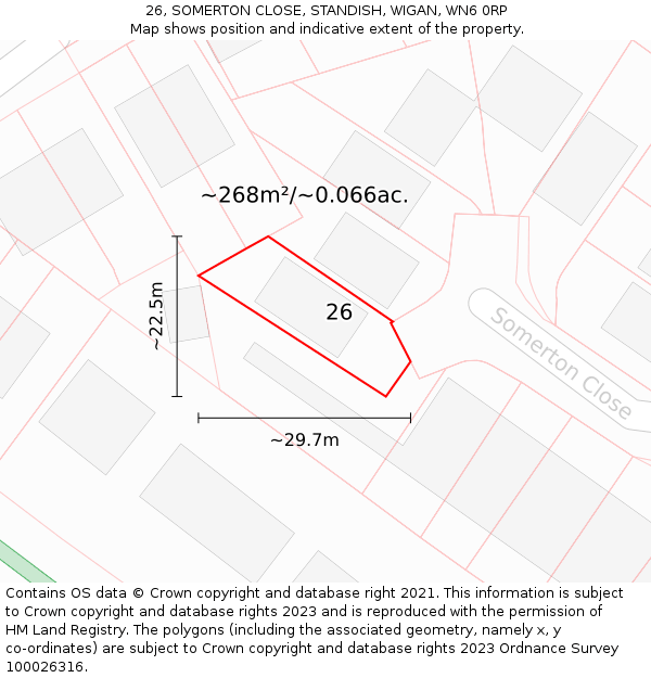 26, SOMERTON CLOSE, STANDISH, WIGAN, WN6 0RP: Plot and title map