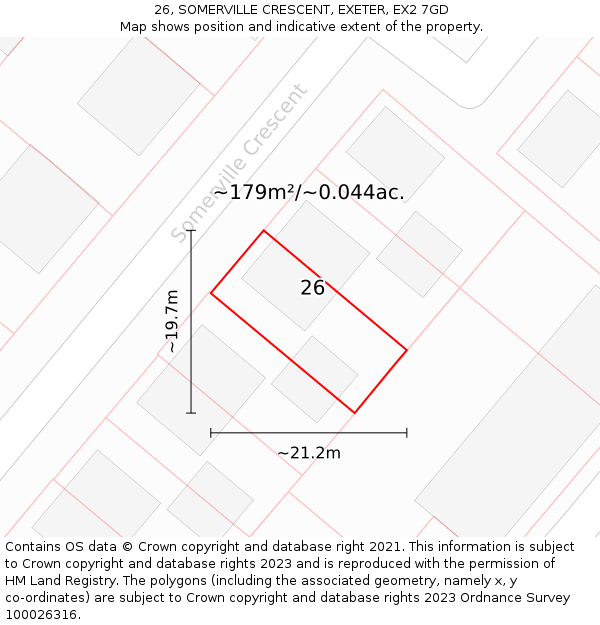 26, SOMERVILLE CRESCENT, EXETER, EX2 7GD: Plot and title map