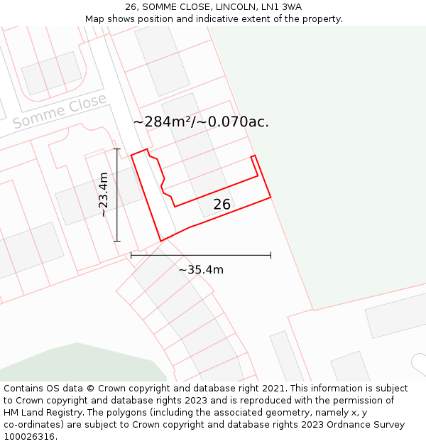 26, SOMME CLOSE, LINCOLN, LN1 3WA: Plot and title map