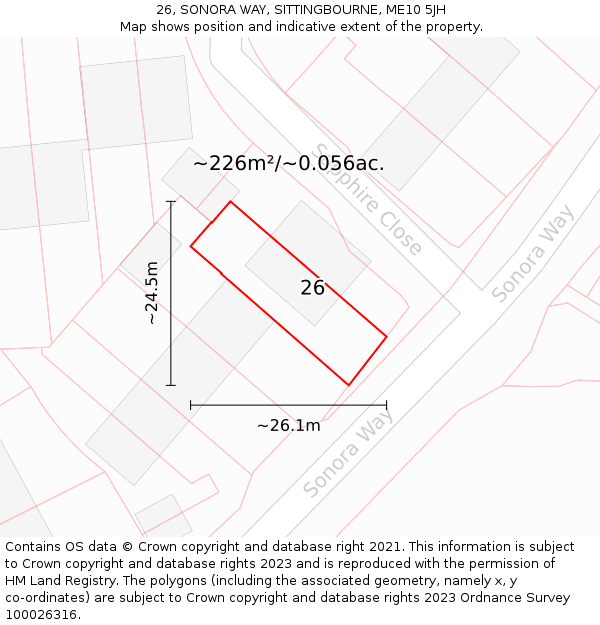 26, SONORA WAY, SITTINGBOURNE, ME10 5JH: Plot and title map