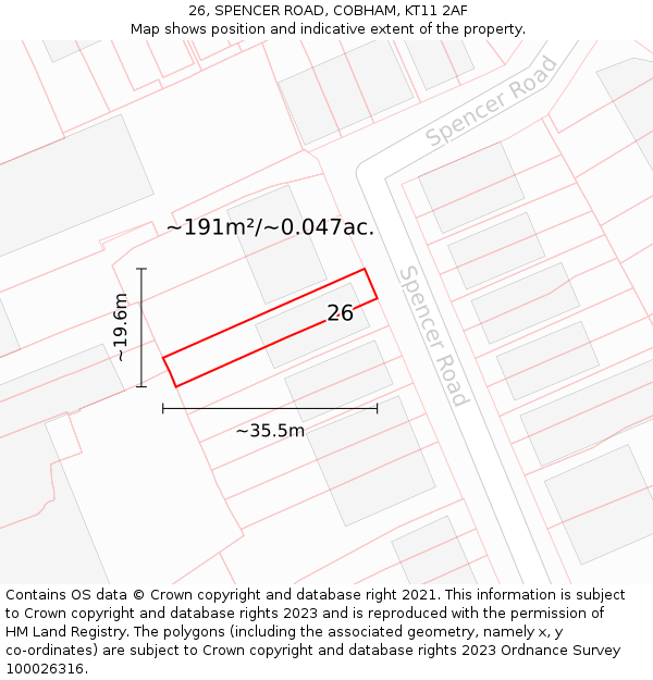 26, SPENCER ROAD, COBHAM, KT11 2AF: Plot and title map